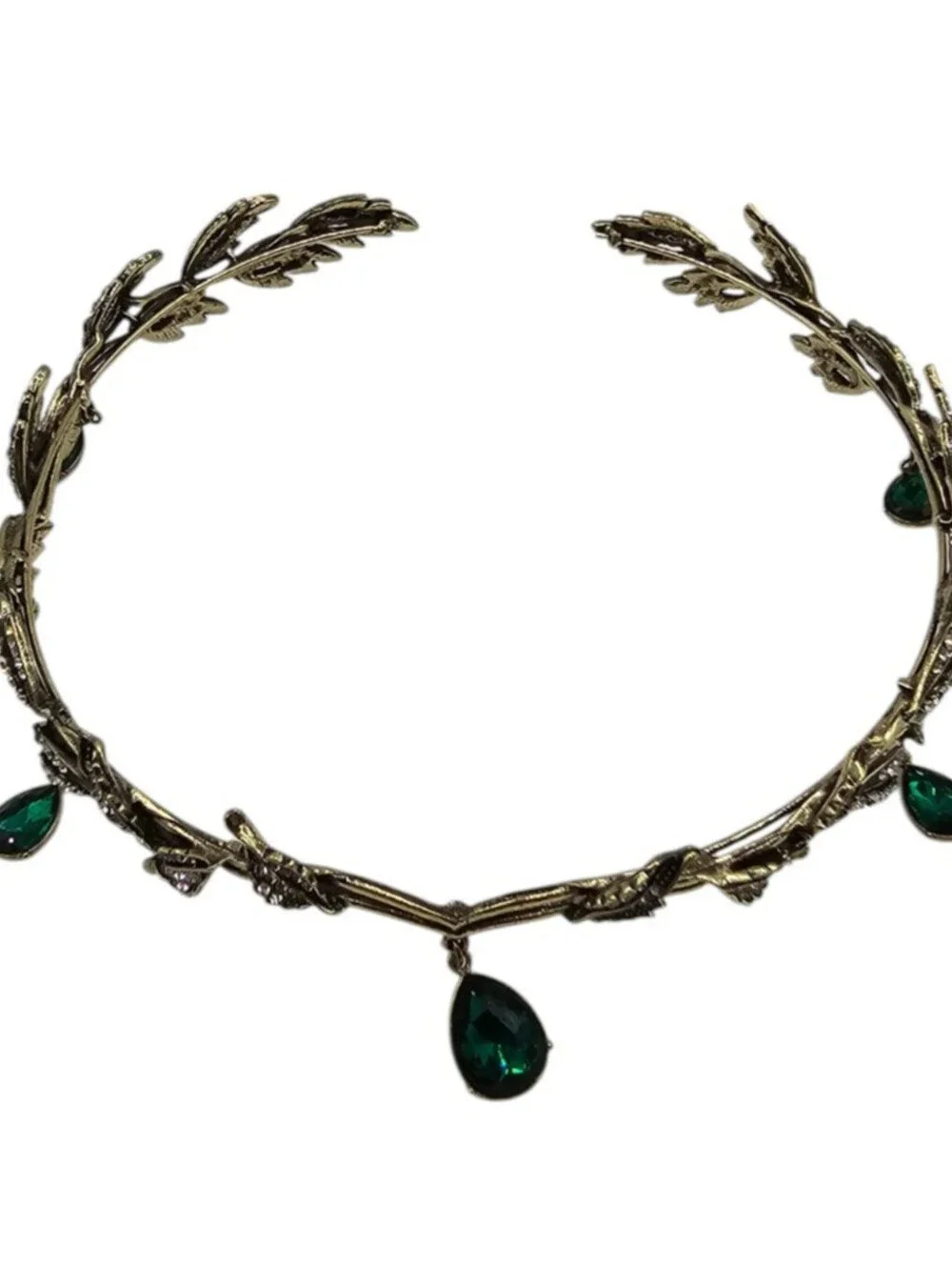 Emerald Dark Green Fairy Crown Tiara, Crystal Leaf Elf Accessory Fairycore